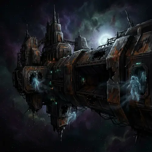 Eerie Derelict Space Station in Dark Sci-Fi Art