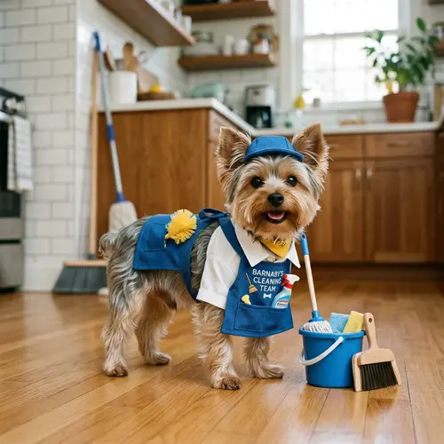 Yorkshire Terrier in Cleaning Costume