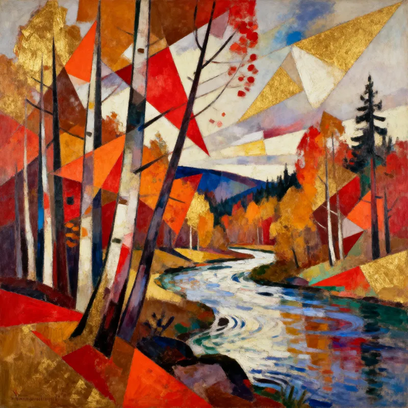 Vibrant Kandinsky Style Autumn Forest Art