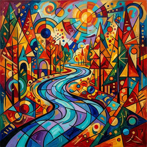 Vibrant Kandinsky Style Autumn Forest Art