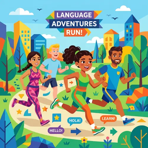 Geometric Figures & Cute Girl Running in Animation Style