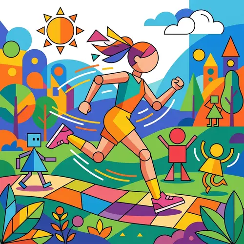 Dynamic Running Girl in Geometric Flat Illustration