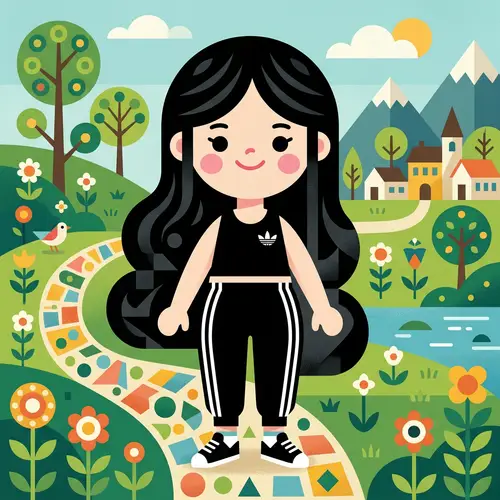 Geometric Flat Illustration of Japanese Girl in Unique Style
