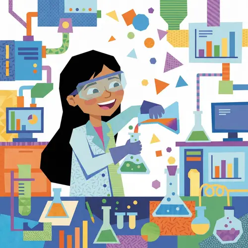 Flat Geometric Figures Illustration | Lab Experiment Character