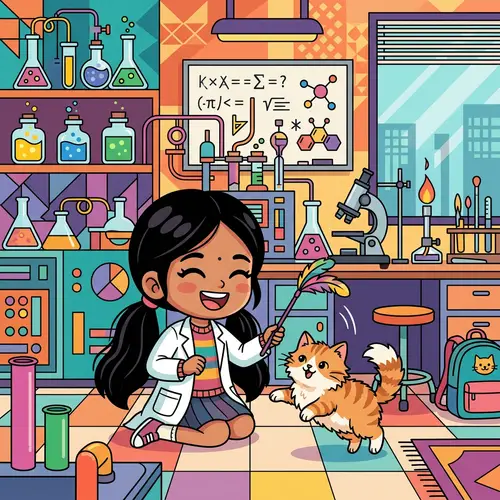 Geometric Flat Illustrations with Girl Playing in Laboratory