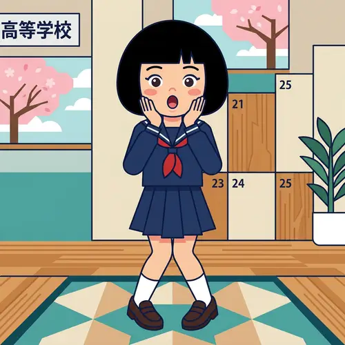 Geometric Asian Girl Illustration | Japanese School Uniform
