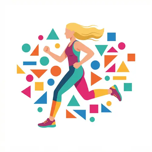 Running Girl surrounded by Geometric Figures | Flat Illustrations