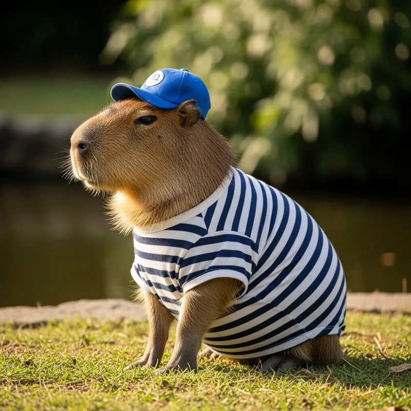Capybara in Cap and Shirt: A Unique Look Capybara in Cap and Shirt: A Unique Look