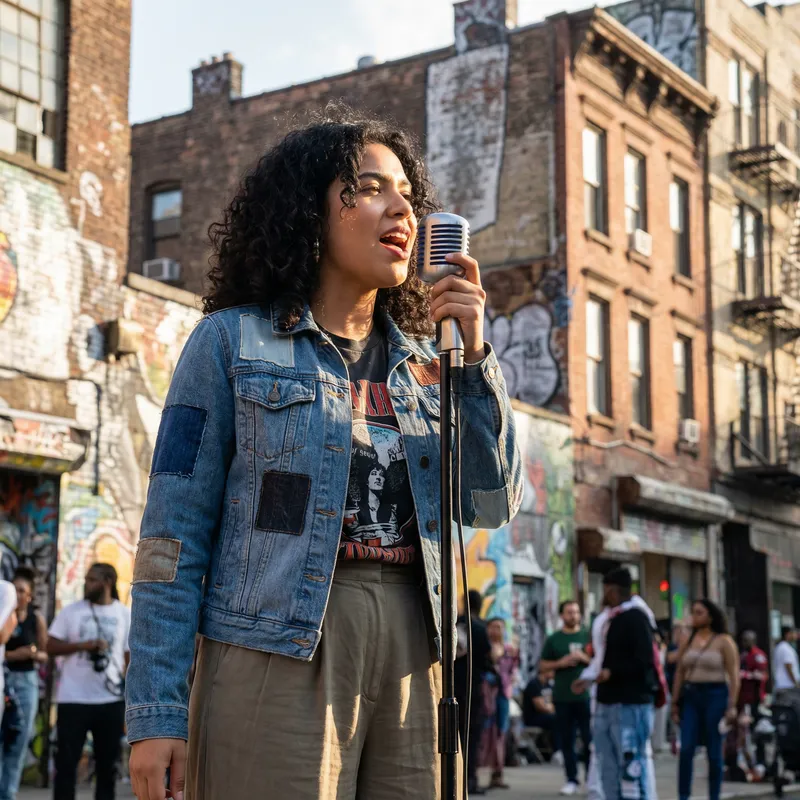 Maria Becerra Singing in Stylish Urban Setting