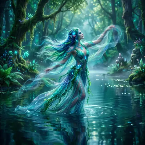 Mystical Water Nymph Emerging from Tranquil Lake