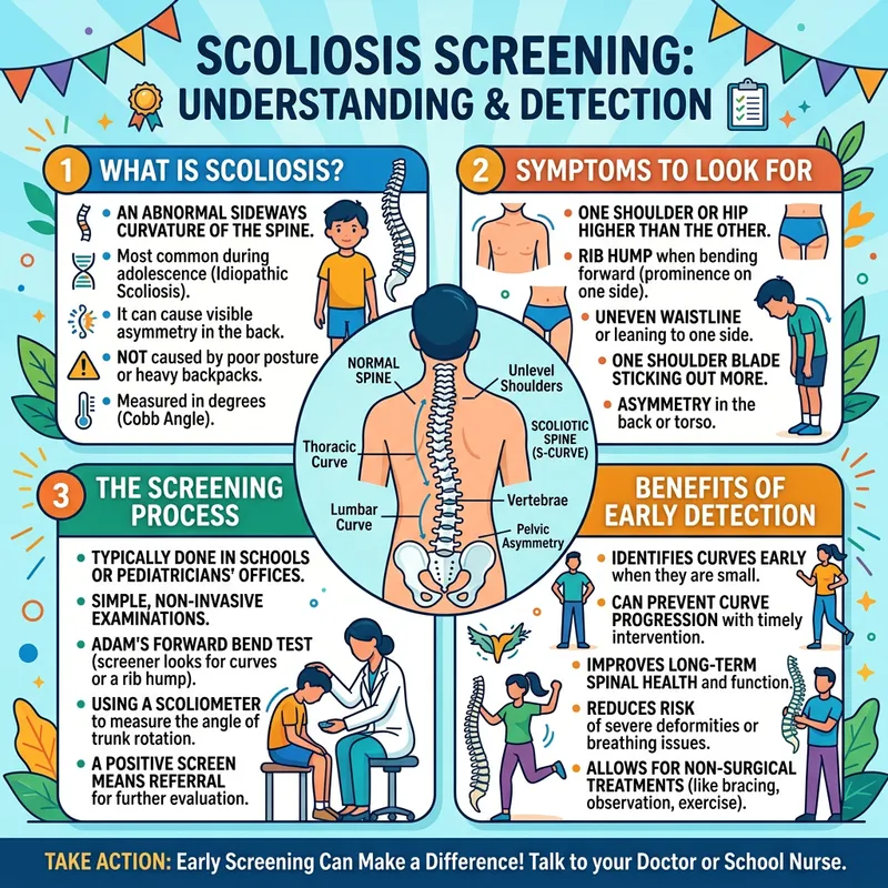 Scoliosis Screening Poster: Symptoms, Process & Benefits Scoliosis Screening Poster: Symptoms, Process & Benefits