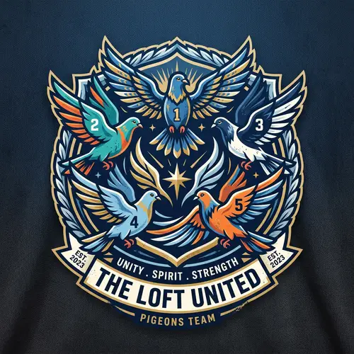 Unique Team Logo with 5 Distinctive Pigeons