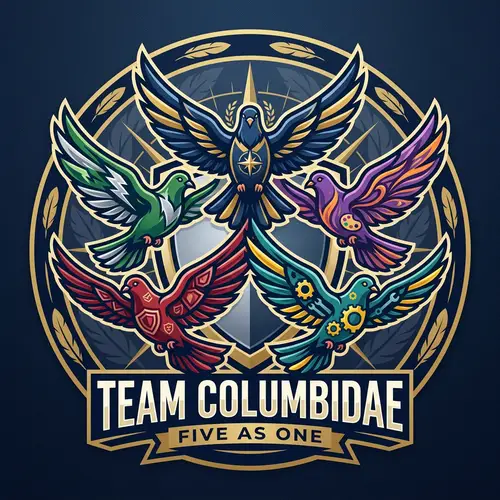 Team Logo Design with Five Pigeons Symbolizing Unity and Teamwork