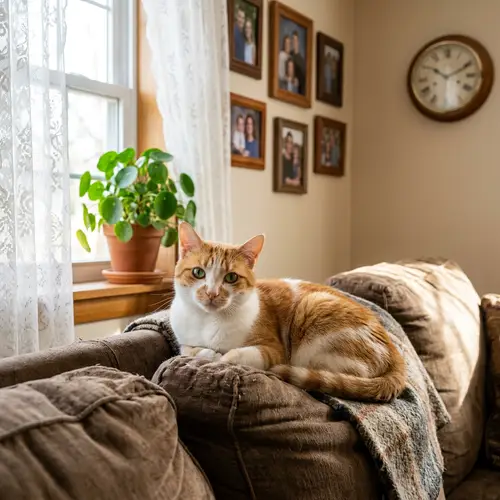 Brilliant Orange & White Domestic Shorthair Cat | Cozy Setting