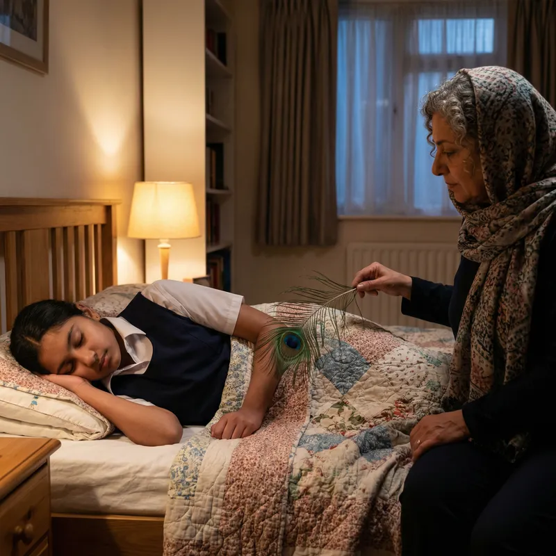 Peaceful Scene: Sleeping South Asian Girl in Cozy Bedroom