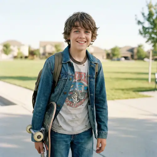 13-Year-Old American Boy with Blue Eyes & Brown Fluffy Hair