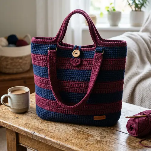 Navy and Wine Crochet Bag Creation
