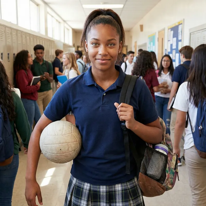 Dedicated Black High School Student with Volleyball