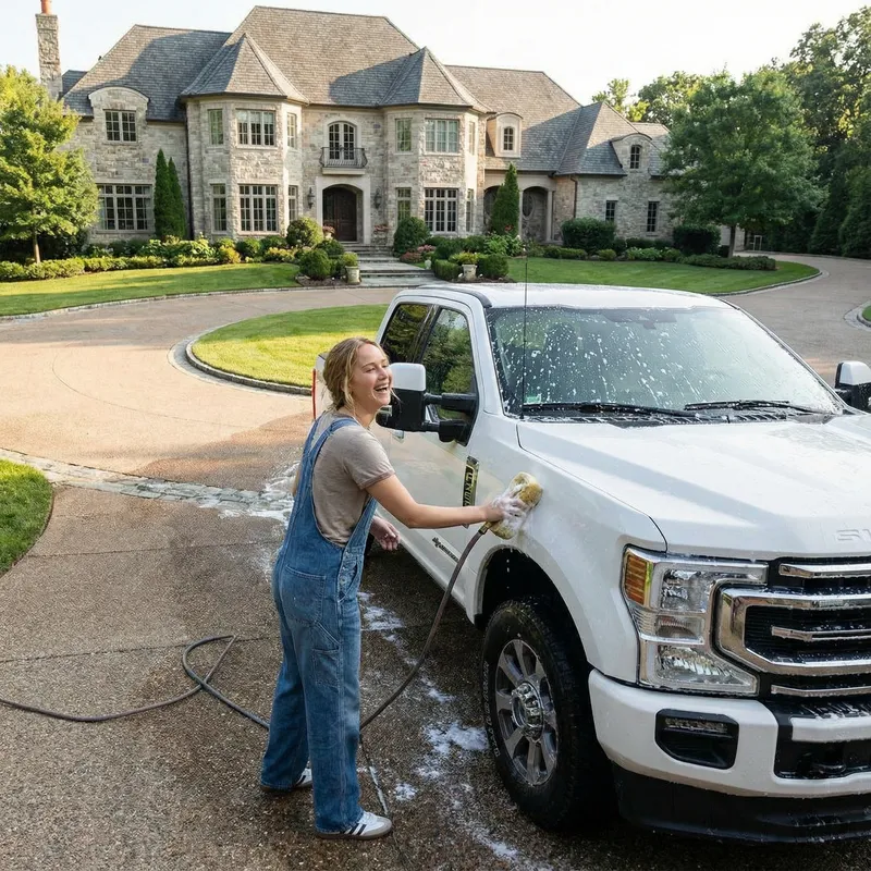 Jennifer Lawrence Washing King Ranch Truck at Home