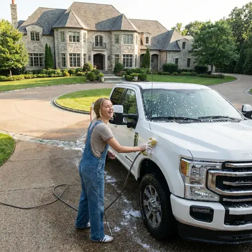 Jennifer Lawrence Washing King Ranch Truck at Home