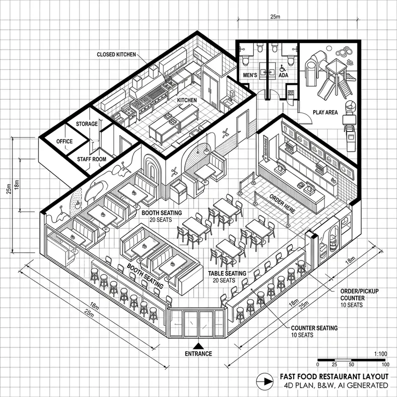 Fast Food Restaurant Layout Design in 4D AI