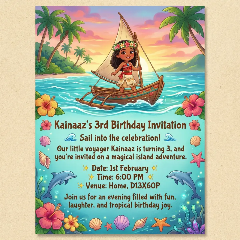 Kainaaz's 3rd Birthday Invitation - Tropical Adventure Kainaaz's 3rd Birthday Invitation - Tropical Adventure