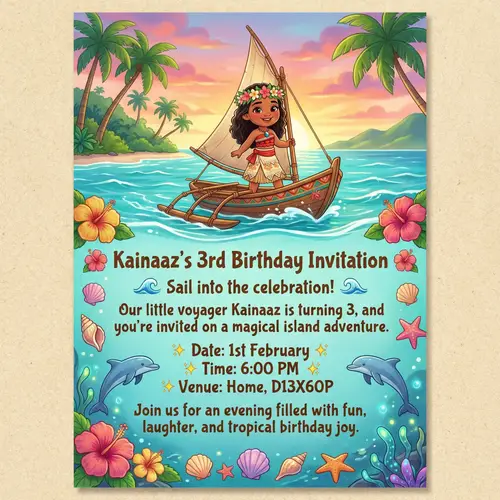 Kainaaz's 3rd Birthday Invitation - Tropical Adventure