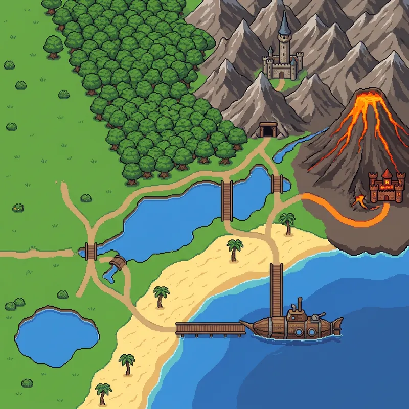 Pixel Art Adventure Map: Majestic Landscapes for Game Selection Screen