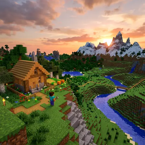 Blocky Virtual World: Diverse Landscape & Serene Setting