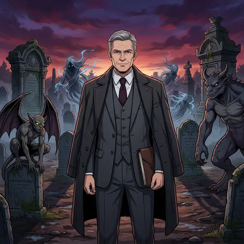 Anime Character in Graveyard Surrounded by Demons