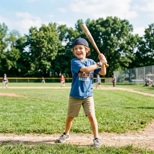Cheerful American Boy Ready for Baseball Fun