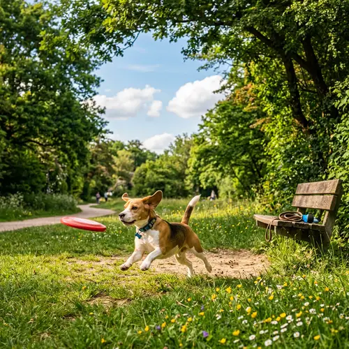 Energetic Beagle Playing Outdoors in Lush Park | Playful Scene