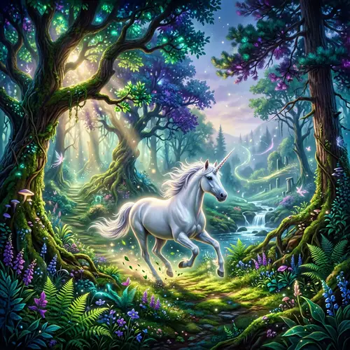 Mystical Forest Unicorn | Vibrant Colors & Dream-like Lighting