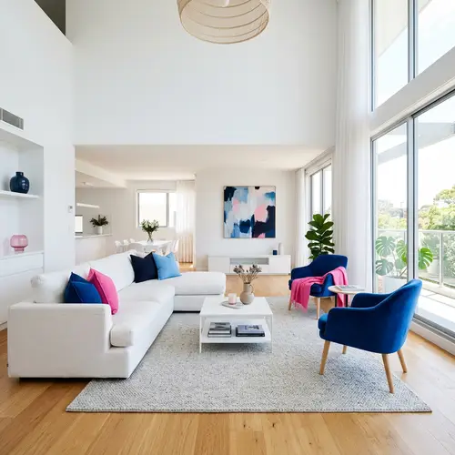 Contemporary Minimalist Living Room with Vibrant Accents