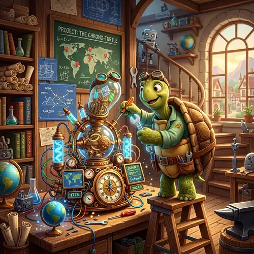 Scientific Turtle Builds Time Machine Adventure