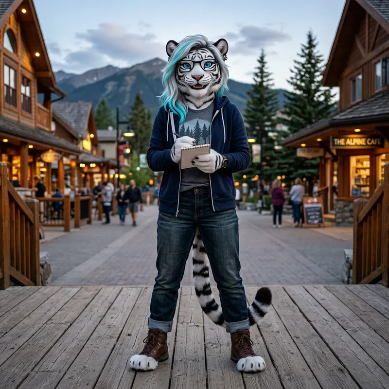 Furry White Tiger Character with Blue Eyes