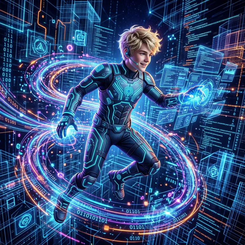 Cyber Avatar Blonde Hair Boy - Digital Futuristic Environment