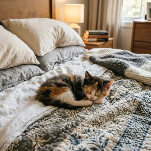 Adorable Calico Kitten on My Bed
