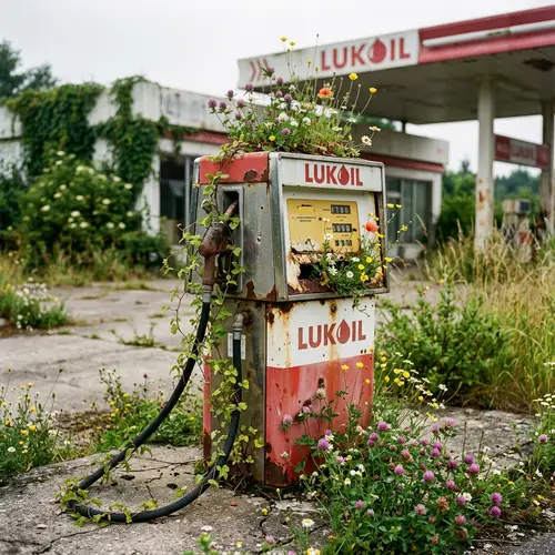 Flowers Blooming from Lukoil Gas Pump