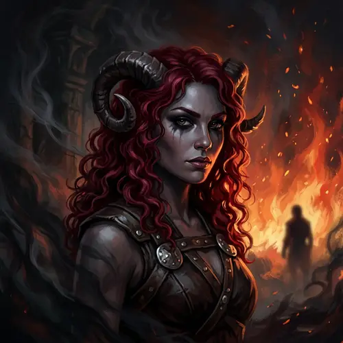 Red Head Demon Illustration - Dark Fire Background