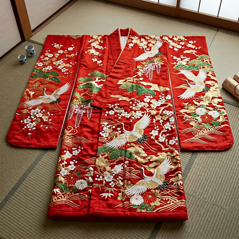 Elegant Veres Nude Kimono: Traditional Japanese Fabric Details