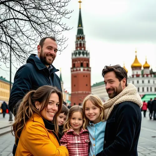 Family Portrait in Front of The Spasskaya Tower, Moscow