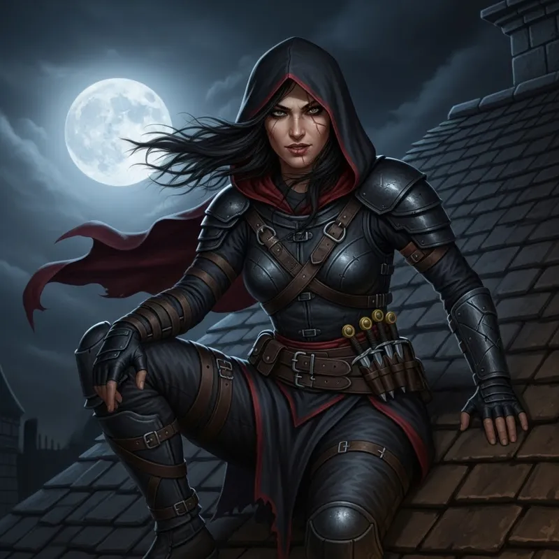 Mystical Woman on Rooftop: A Nighttime Visual