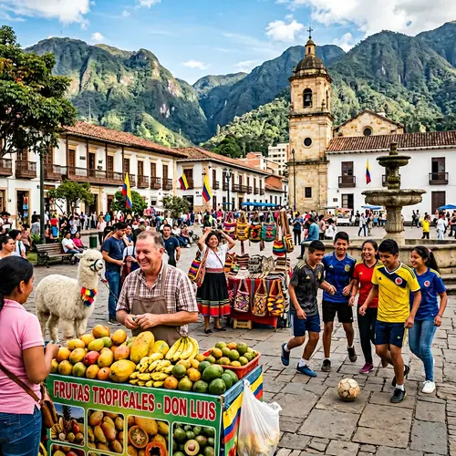 Vibrant Day in Colombia: City Square Diversity & Culture