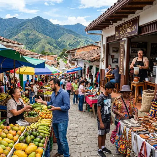Colombian Open-Air Market with Fresh Fruits and Local Crafts