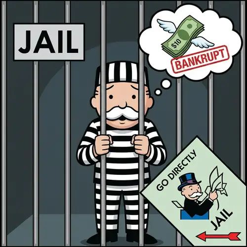 Monopoly Character Bankrupt: Losing $10 & Jail