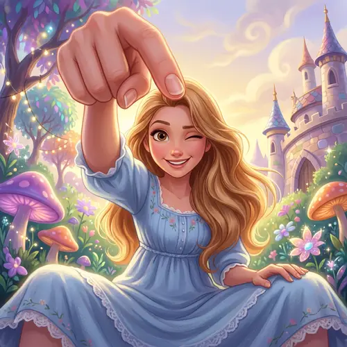 Whimsical Giant Woman Animated Scene - Enchantment & Joy