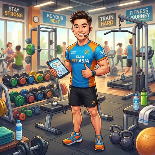 Vibrant Cartoon Personal Trainer in Gym