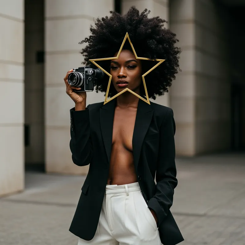 Star-Headed Black Woman Filming in Style
