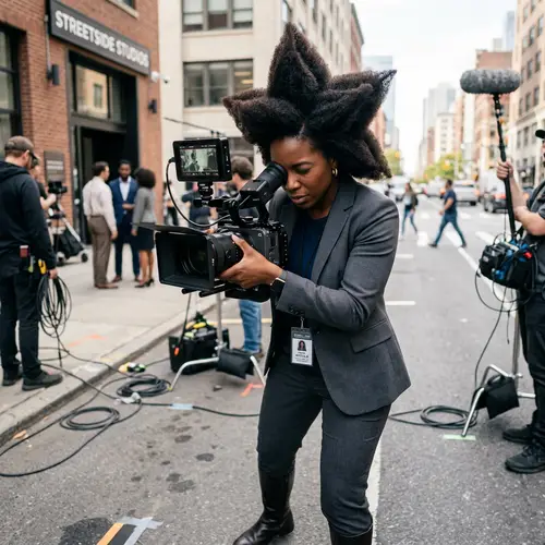 Star-Headed Black Woman Filming in Style
